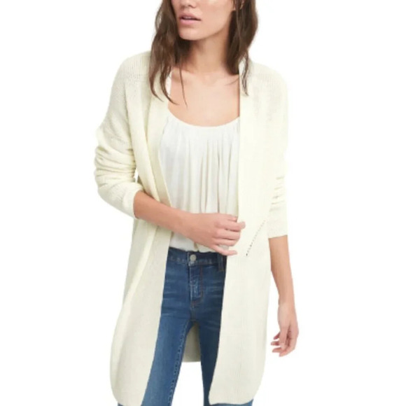 GAP Womens S Open-Front Shaker Stitch Cardigan Sweater in Merino Wool-Blend Grey - Picture 1 of 13